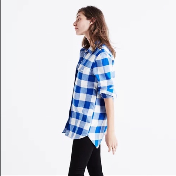 Madewell Classic ExBoyfriend Buffalo Plaid light Blu Checker Button down Flannel - Picture 3 of 13